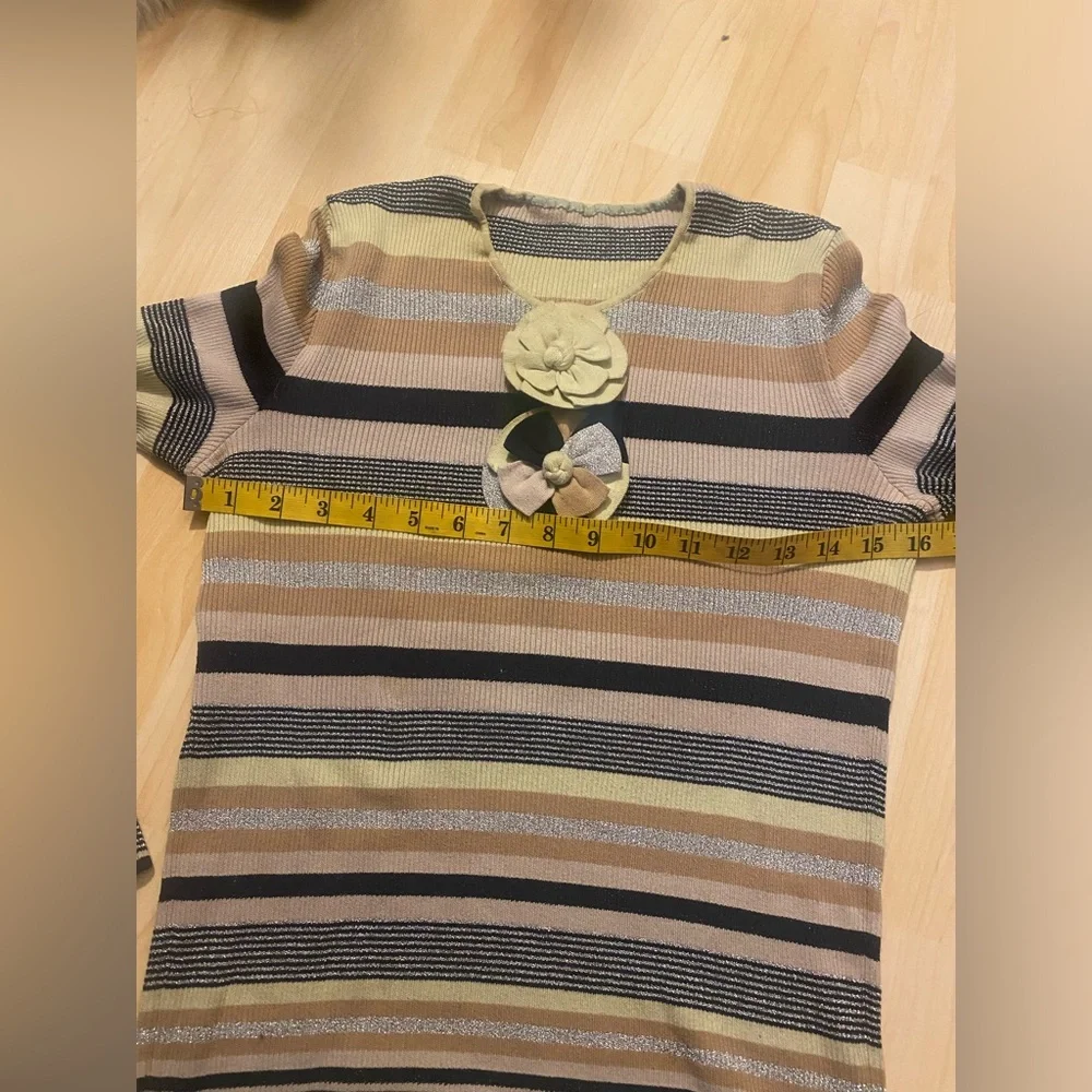 Vintage CHANEL 2001 Striped Knit Camellia Sweater - Picture 2 of 11